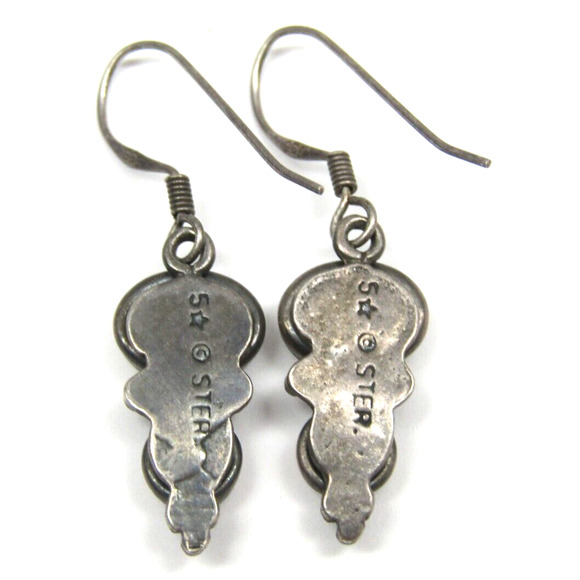 5 Star Sterling Opal Silver w/ Fluorite Cabochon Southwestern Dangle Earrings - Picture 5 of 5